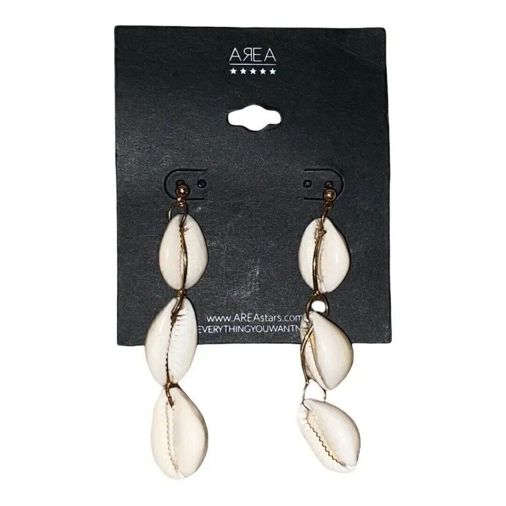 Area Stars Gold Tone Shell Dangle Drop Earrings New